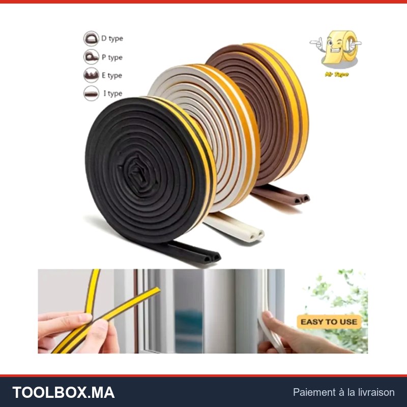 Joint d'étanchéité autocollant en caoutchouc mousse (profil en D) – 6 m – Pour portes et fenêtres – Isolation phonique et protection contre les chocs