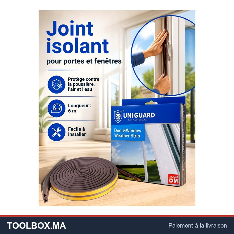Joint d'étanchéité autocollant en caoutchouc mousse (profil en D) – 6 m – Pour portes et fenêtres – Isolation phonique et protection contre les chocs